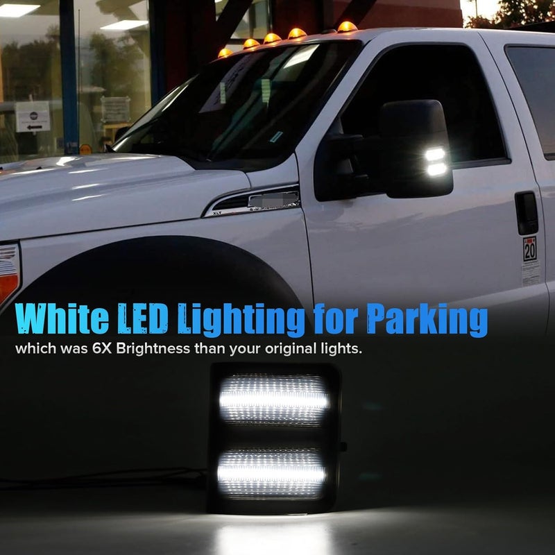 LUDARM LED Tow Mirror Turn Signal Light Compatible with 2008-2016 F250 F350 F450 F550 super duty 2013-2014 F150 Switchback Sequential Dynamic Amber Blinker White Driving Parking Light 2PCS Smoke Lens - Image 3
